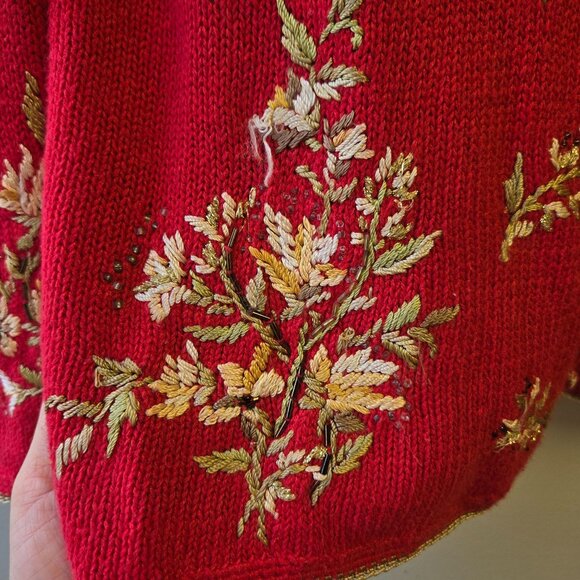 Heirloom Collectibles Vintage Cardigan Sweater Embroidered Granny Core Red - Picture 4 of 14